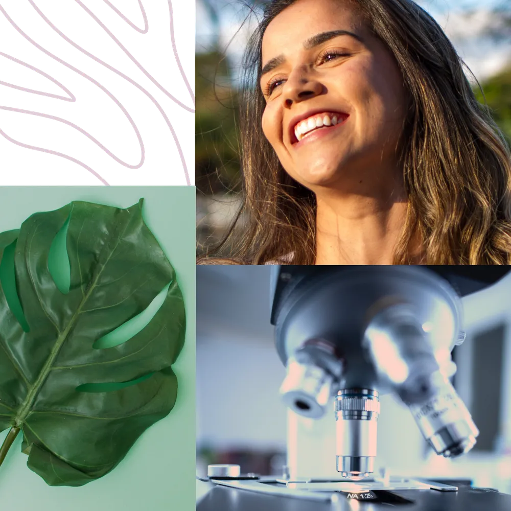 leaf, woman smiling, telescope