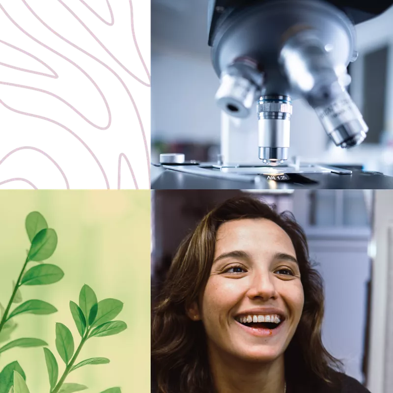 Plant, lab examination, woman smiling