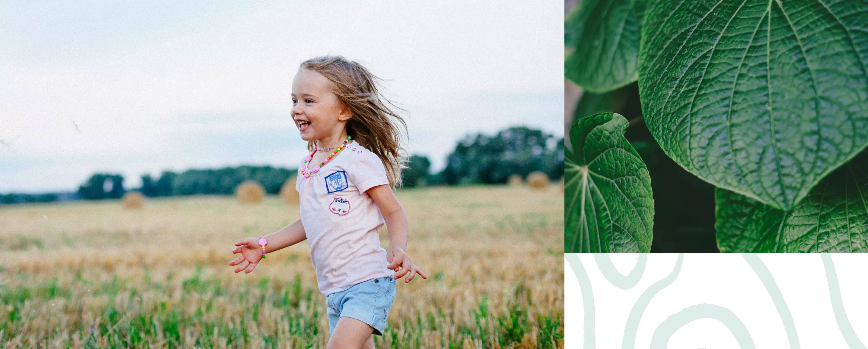 girl running in a field, plants
